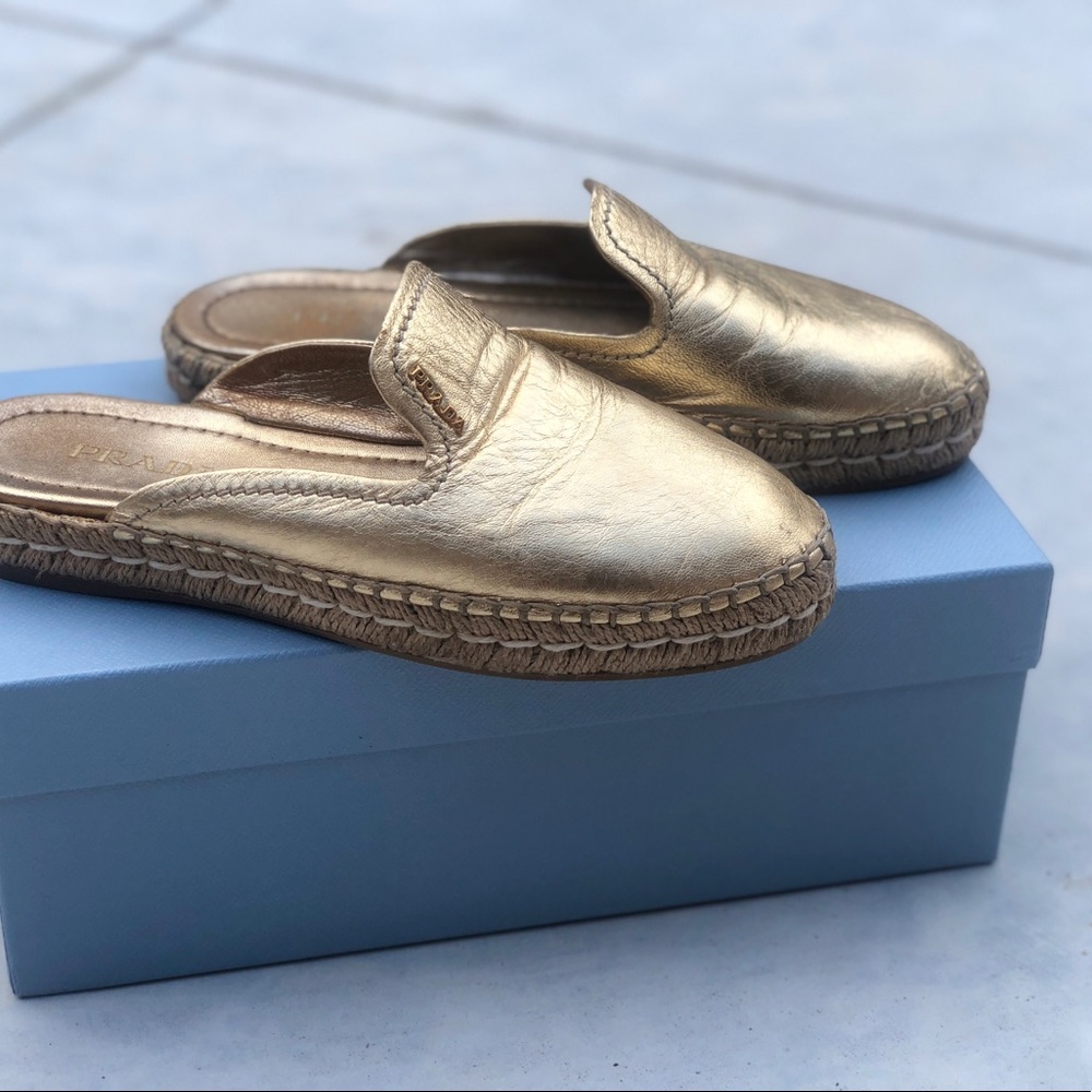 Gold Prada Espadrille Slides Size 37